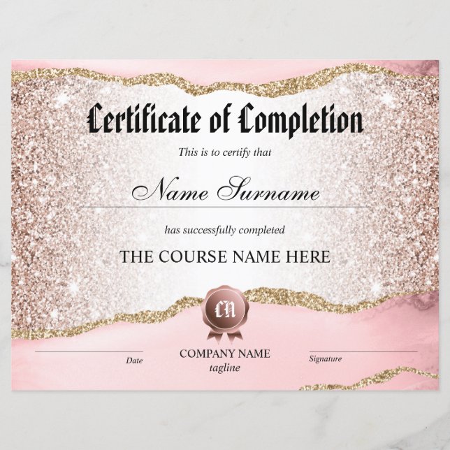 Papier Certificat de fin de cours (Devant)