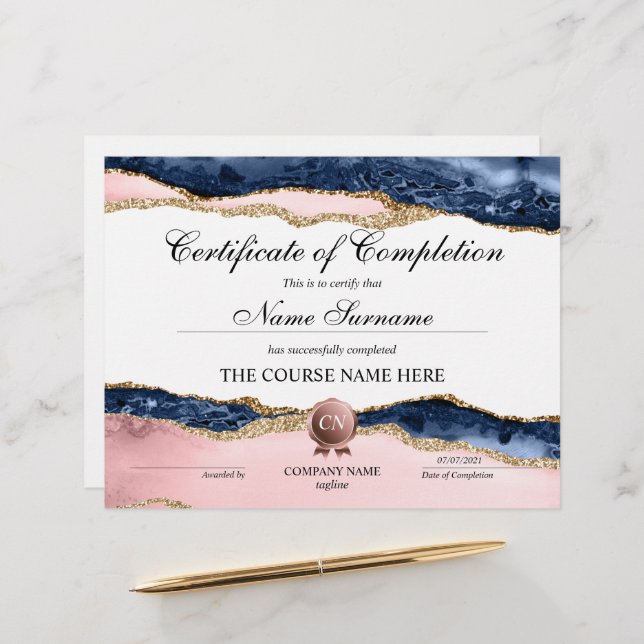 Papier Certificat de fin de cours (Devant/Arrière en situation)