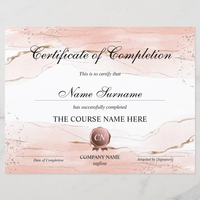 Papier Certificat de fin de cours (Devant)