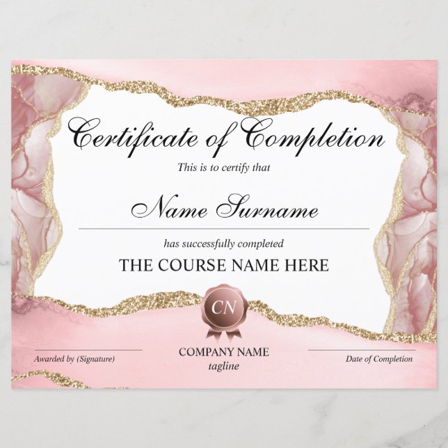 Papier Certificat de fin de cours (Devant)