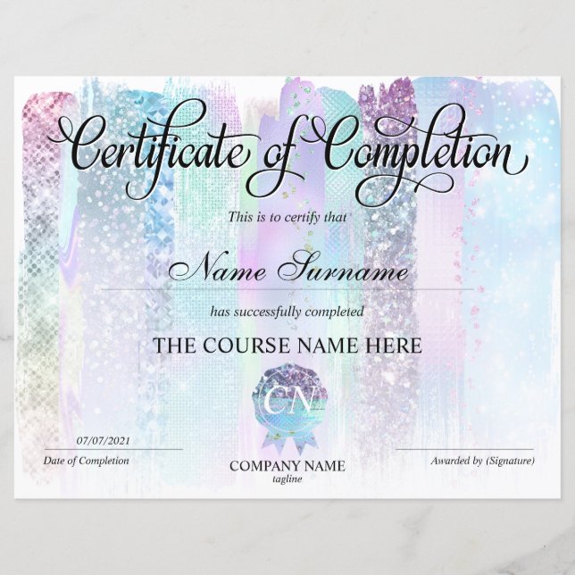 Papier Certificat de fin de cours (Devant)