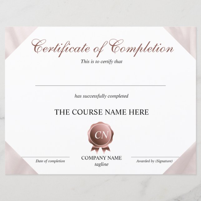 Papier Certificat de fin de cours (Devant)