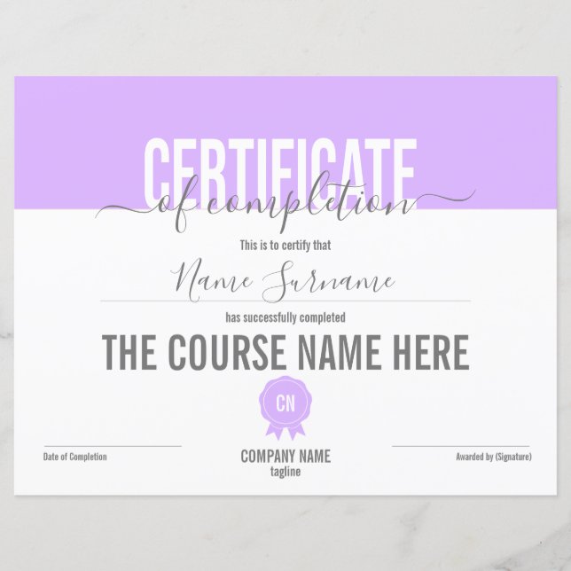 Papier Certificat de fin de cours (Devant)