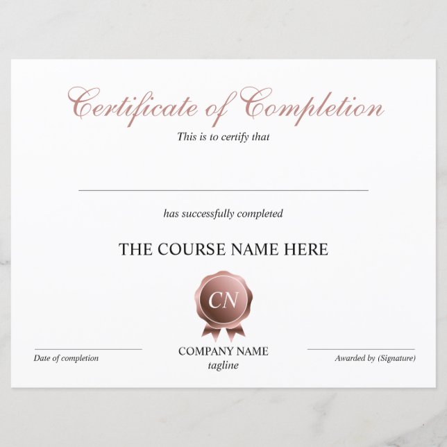 Papier Certificat de fin de cours (Devant)