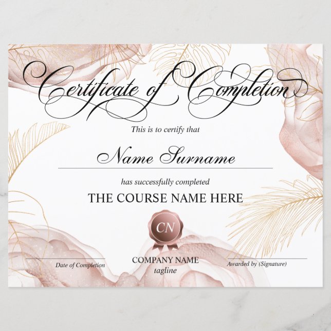 Papier Certificat de fin de cours (Devant)