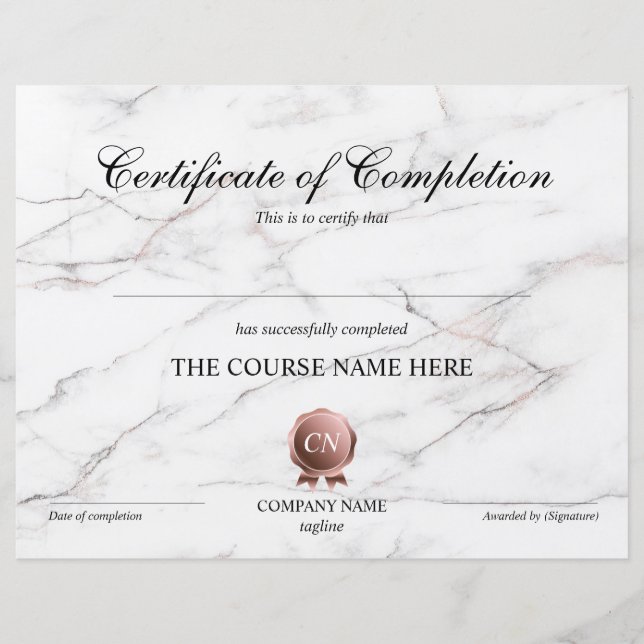 Papier Certificat de fin de cours (Devant)