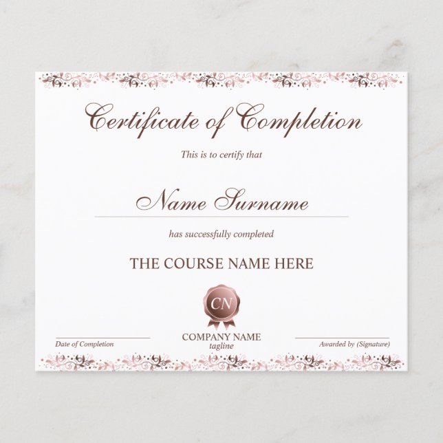 Papier Certificat de fin de cours (Devant)