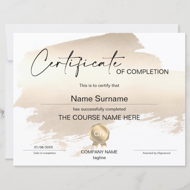 Papier Certificat de fin de cours (Devant)