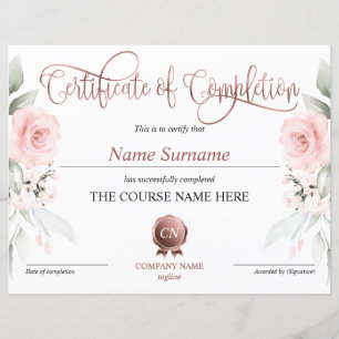 Papier Certificat de fin de cours