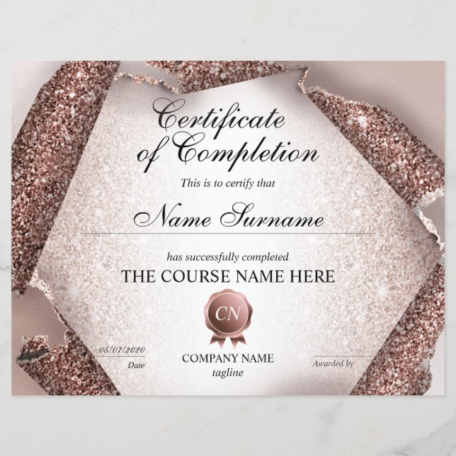 Papier Certificat de fin de cours (Devant)