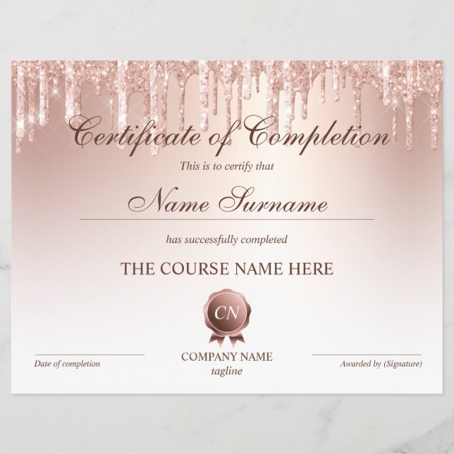 Papier Certificat de fin de cours (Devant)