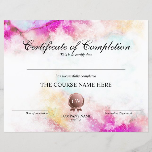 Papier Certificat de fin de cours (Devant)