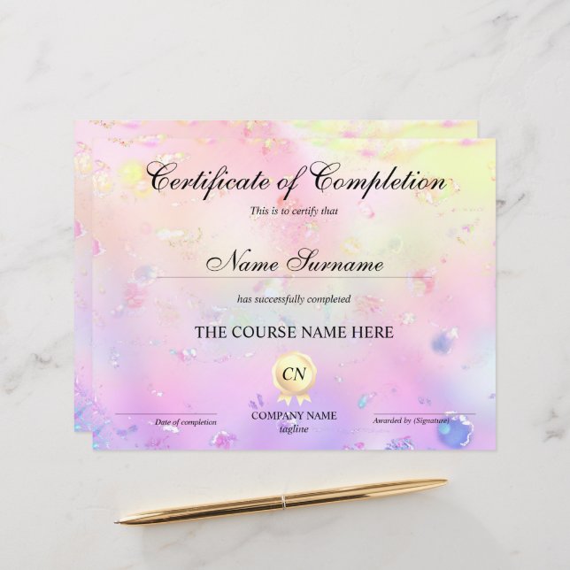 Papier Certificat de fin de cours (Devant/Arrière en situation)