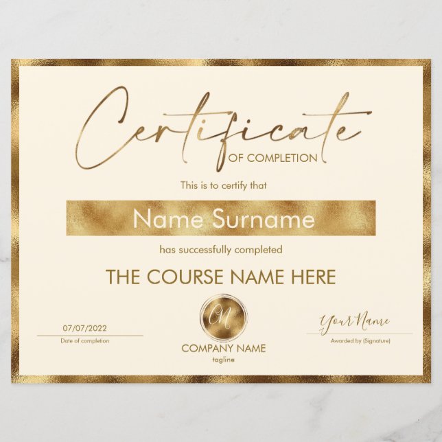 Papier Certificat de fin de cours (Devant)