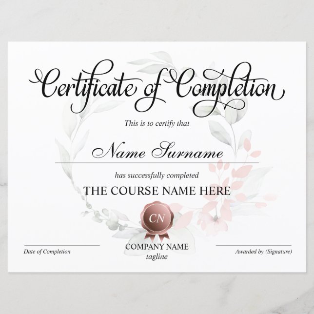 Papier Certificat de fin de cours (Devant)