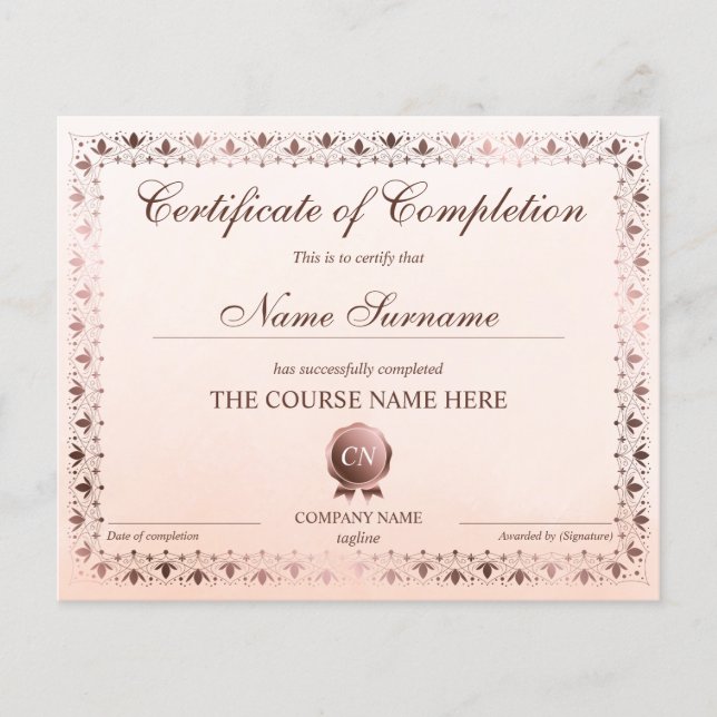 Papier Certificat de fin de cours (Devant)