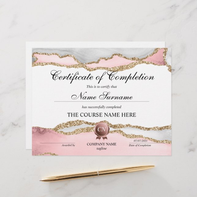 Papier Certificat de fin de cours (Devant/Arrière en situation)