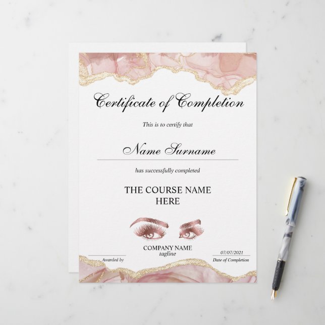 Papier Certificat de fin de cours (Devant/Arrière en situation)