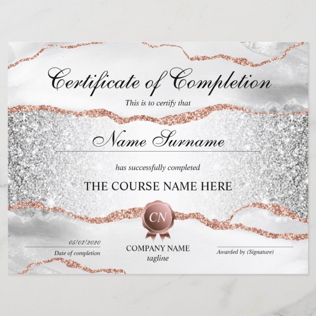 Papier Certificat de fin de cours (Devant)