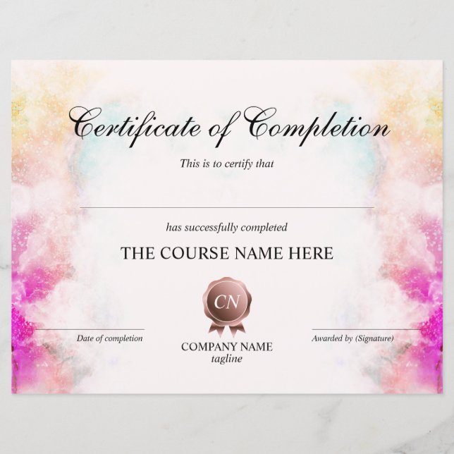 Papier Certificat de fin de cours (Devant)