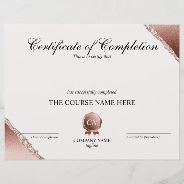 Papier Certificat de fin de cours (Devant)