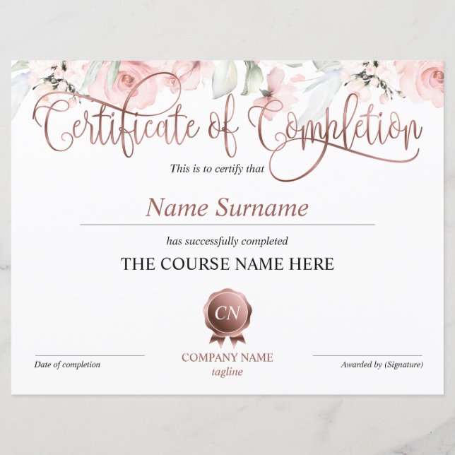 Papier Certificat de fin de cours (Devant)