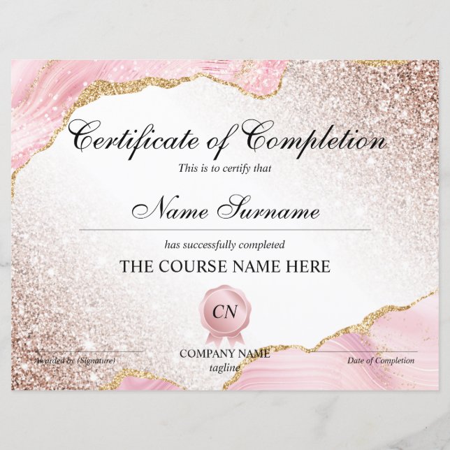 Papier Certificat de fin de cours (Devant)