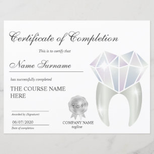 Papier Certificat de fin de cours de Blanchiment des Dent