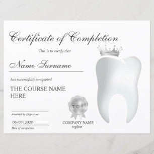 Papier Certificat de fin de cours de Blanchiment des Dent