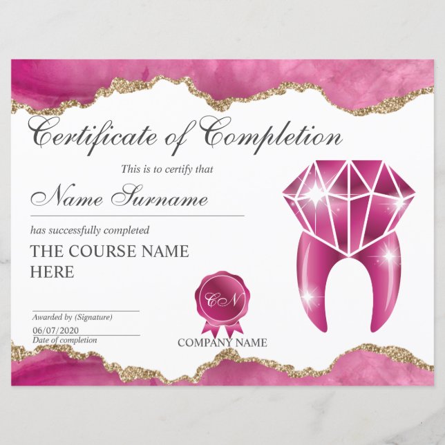 Papier Certificat de fin de cours de Blanchiment des Dent (Devant)