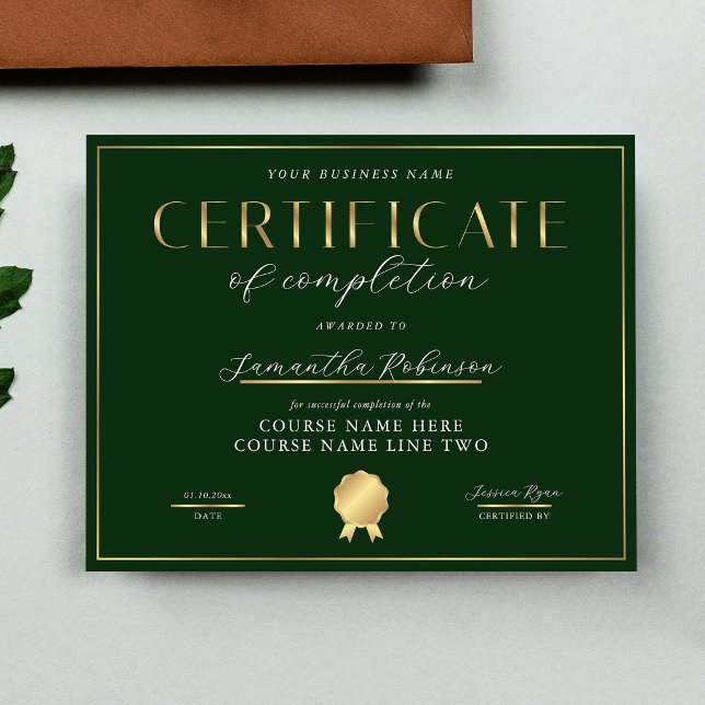 Papier Certificat de fin de formation Badge Vert et Or (Créateur téléchargé)
