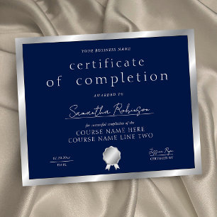 Papier Certificat de fin de formation Navy & Silver