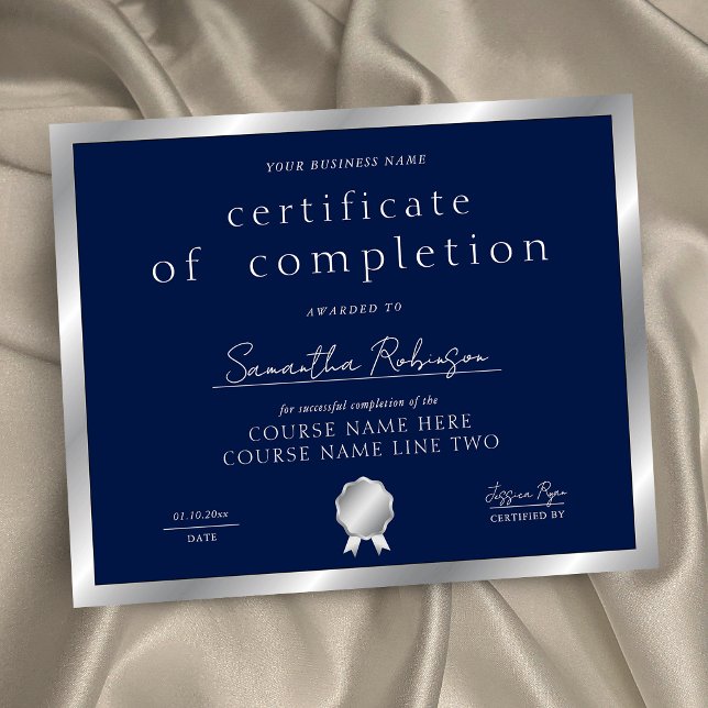 Papier Certificat de fin de formation Navy & Silver (Créateur téléchargé)