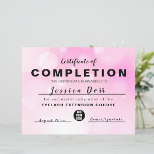 Papier Certificat de fin de la fille rose moderne