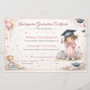 Papier Certificat de fin d'études de maternelle coloré