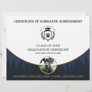 Papier Certificat de fin d'études pour animaux Diplôme de
