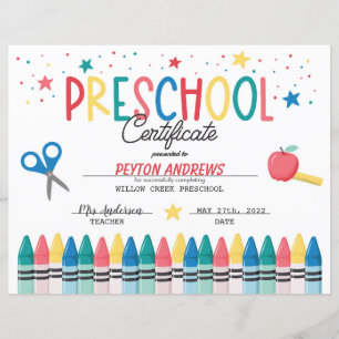 Papier Certificat de fin d'études préscolaires