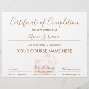 Papier Certificat de fin du Spa Contouring du corps