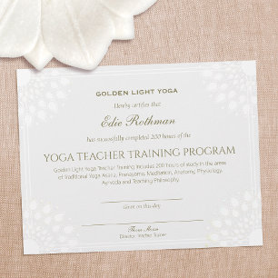 Papier Certificat de formation d'enseignant de yoga d'ach