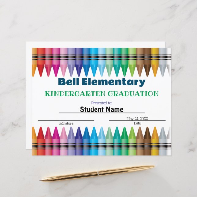 Papier Certificat de graduation Crayon (Devant/Arrière en situation)