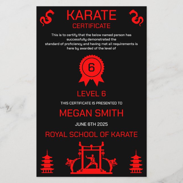 Papier Certificat de karaté (Devant)