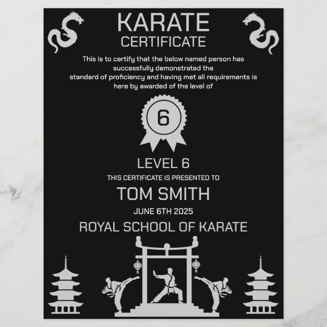 Papier Certificat de karaté (Devant)
