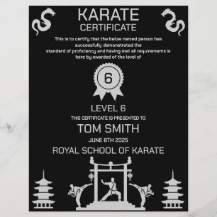 Papier Certificat de karaté