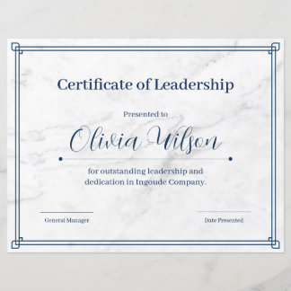 Papier Certificat de leadership minimaliste en marbre mod