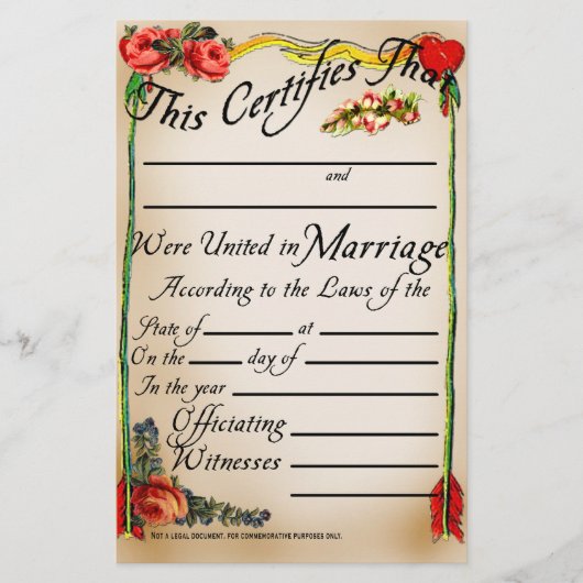 Papier Certificat de mariage de style antique (Devant)