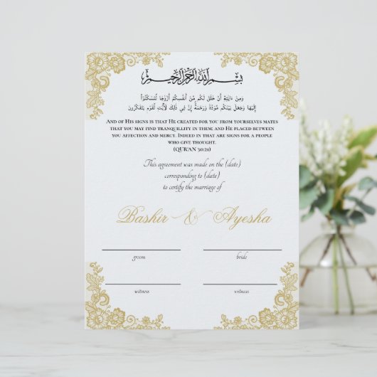 Papier Certificat de mariage Nikkah personnalisé instanta (Debout devant)