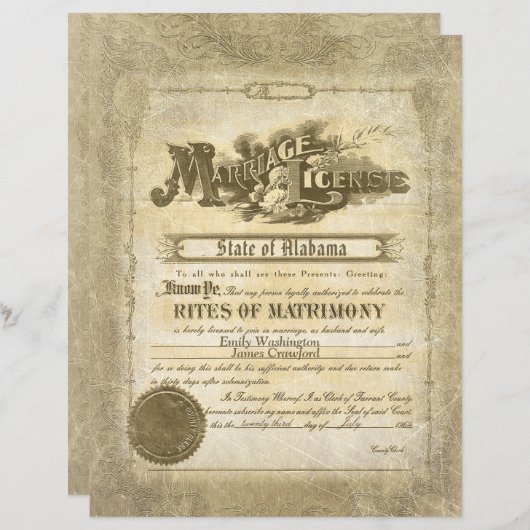 Papier Certificat de mariage vintage (Devant / Derrière)