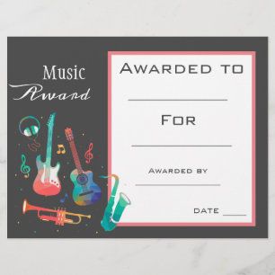 Papier Certificat de musique professeur de musique
