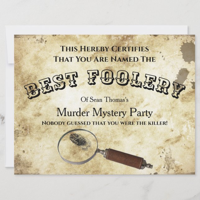 Papier Certificat de mystère pour meurtre d'anniversaire (Devant)