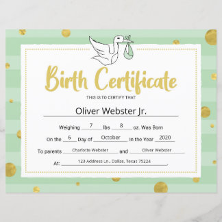 Papier Certificat de naissance de bébé Certificat de jalo